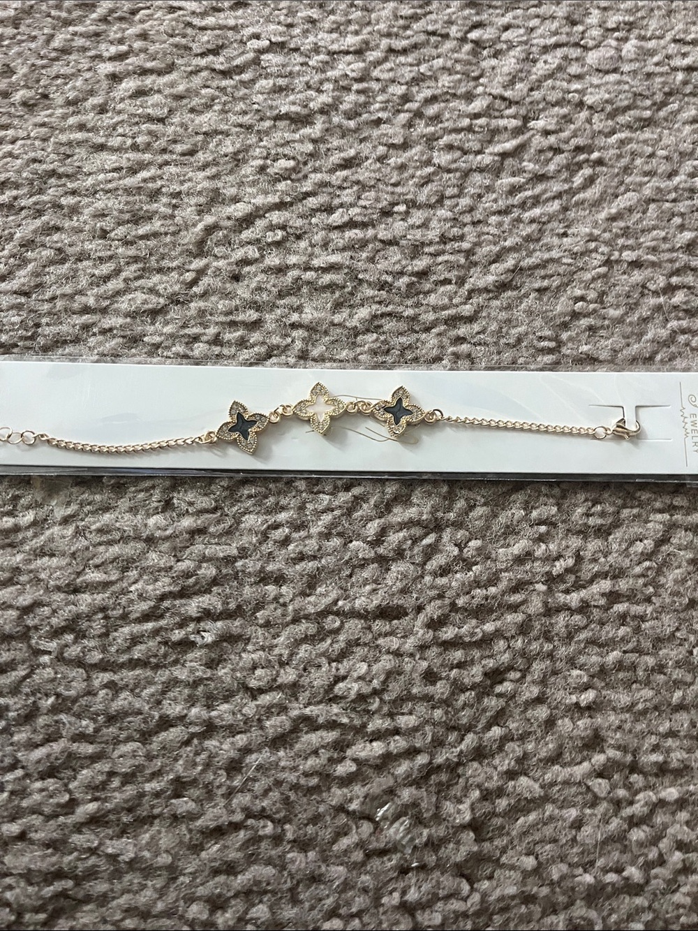 Gold Clover-Link Bracelet with Black and White Accents